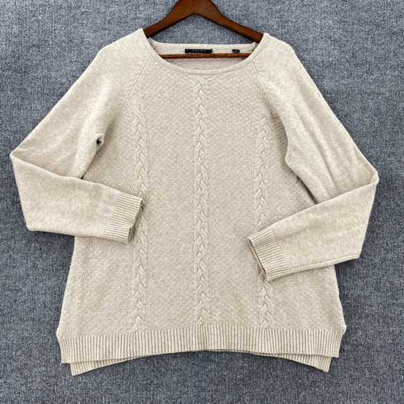Cyrus Sweaters - Cyrus Sweater Women XL Beige Cable Knit Basketweave Pullover Cozy Minimalist